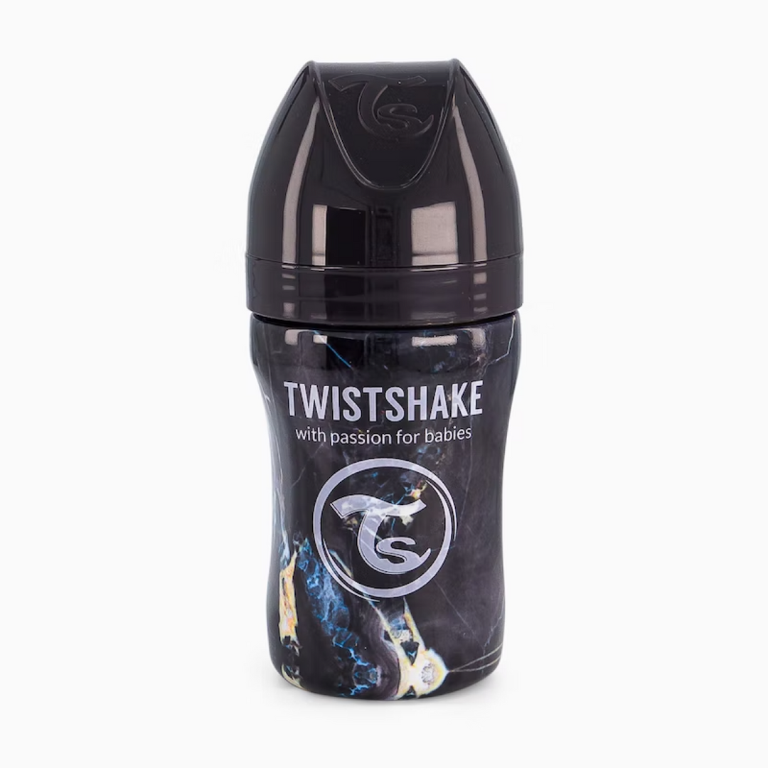 Biberón Acero Anticólico 260ml Estampado Mármol Negro Twistshake
