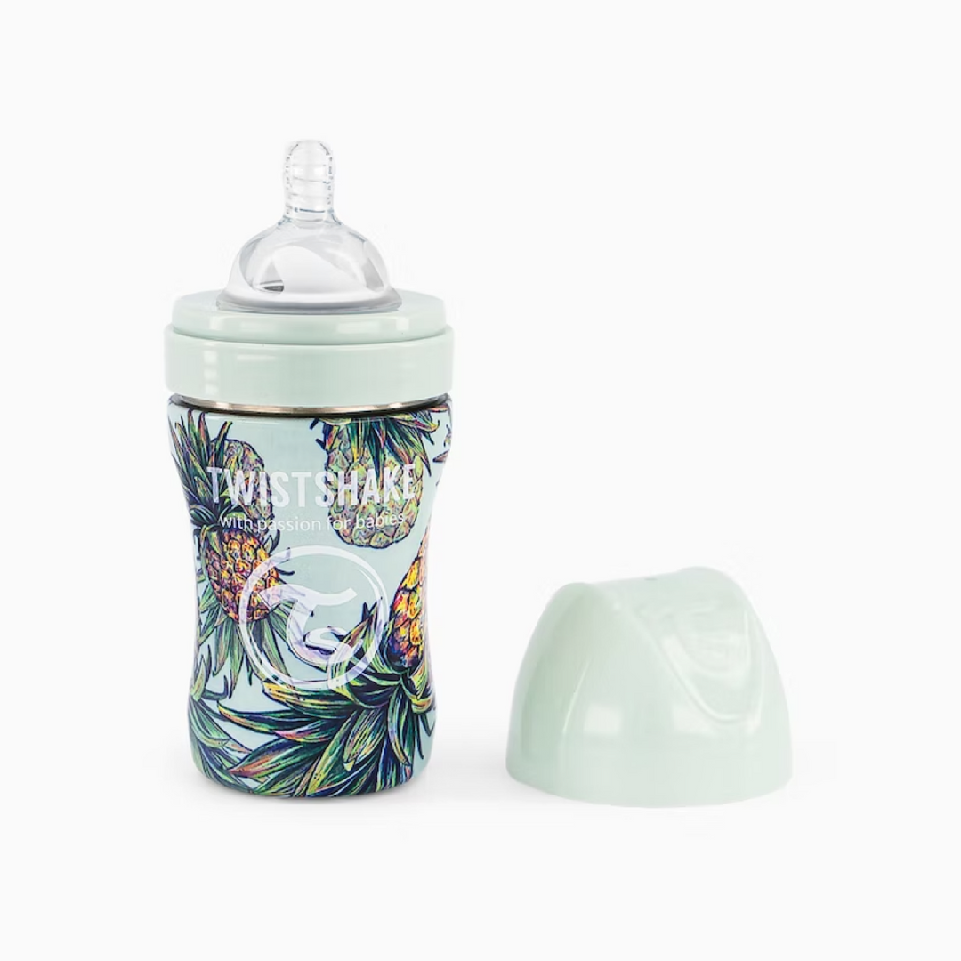 Biberón Acero Anticólico 260ml Estampado Piña Twistshake