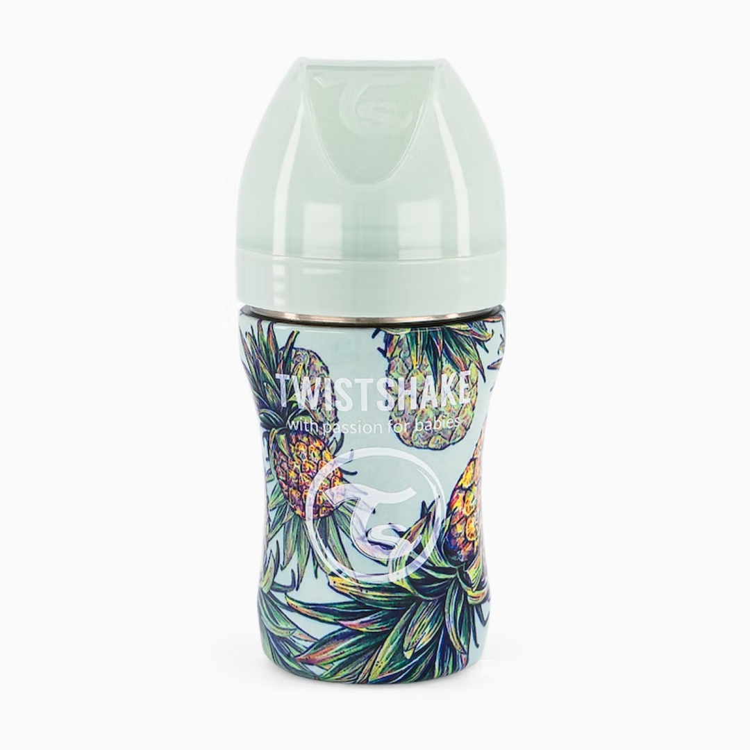 Biberón Acero Anticólico 260ml Estampado Piña Twistshake