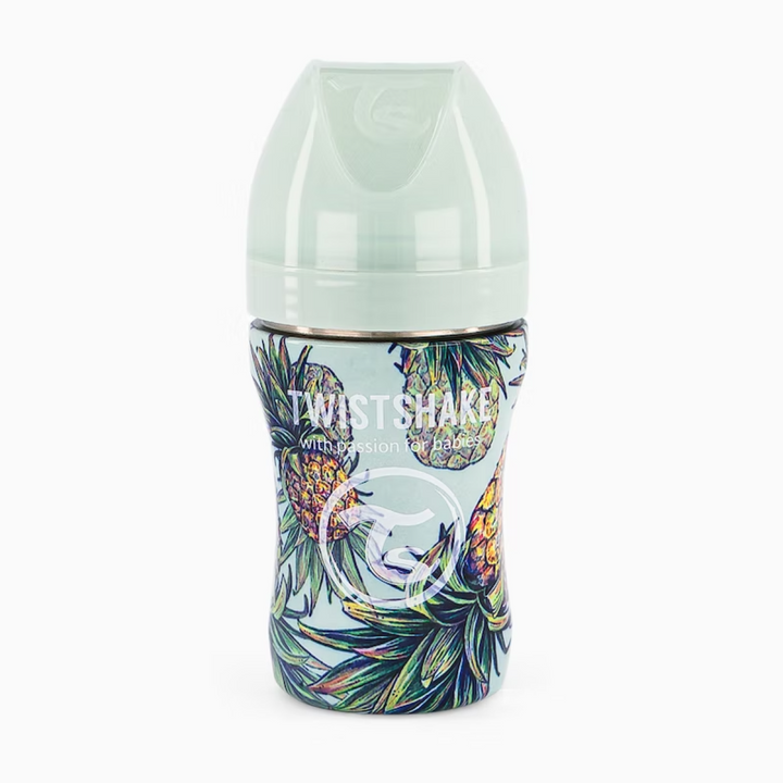 Biberón Acero Anticólico 260ml Estampado Piña Twistshake