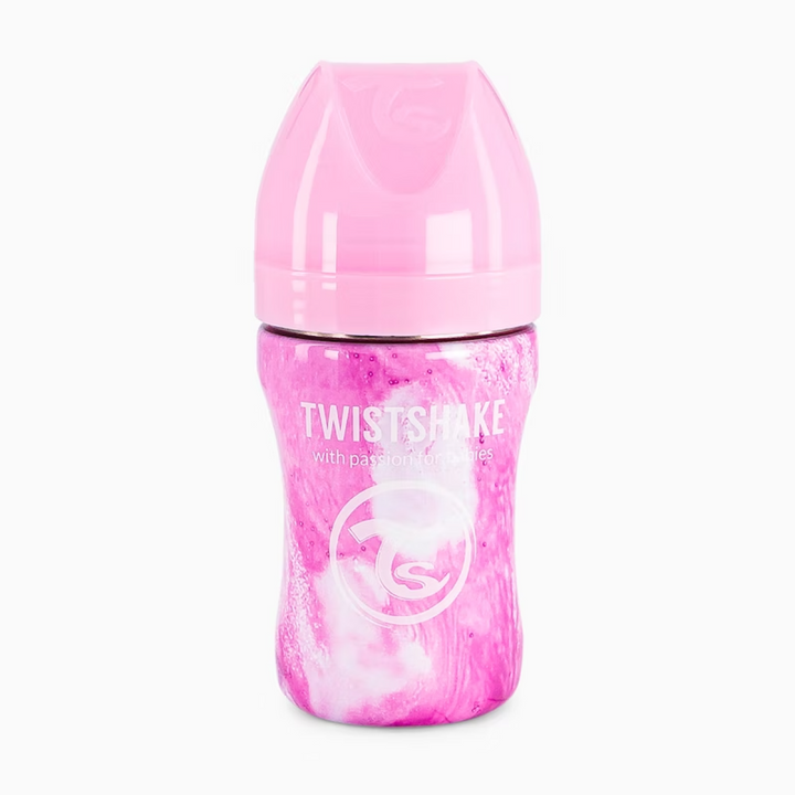 Biberón Acero Anticólico 260ml Estampado Mármol Rosa Twistshake